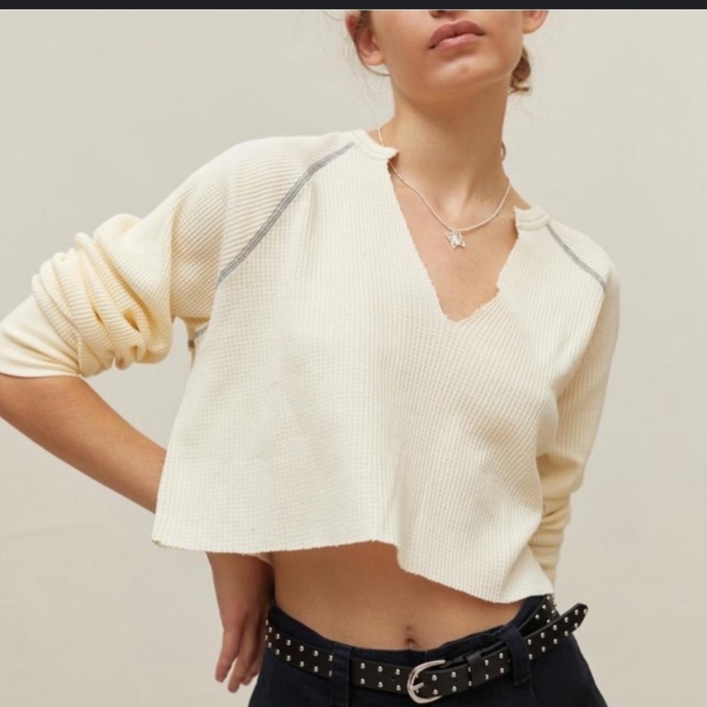 UO BDG Cream Waffle Knit Long Sleeve